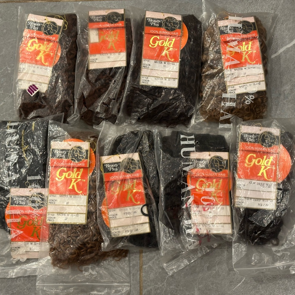 Lot of 9 Gold K 100% Human Hair by Beauty Plus - Wet & Wavy Styles - Brand New
